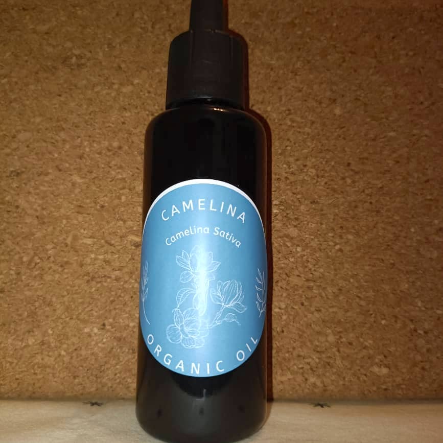 Organic Camelina Oil (Camelina Sativa) in Miron Violet Glass with Dropper Bottled by Hand Food Grade Cold Pressed Camelina Oil