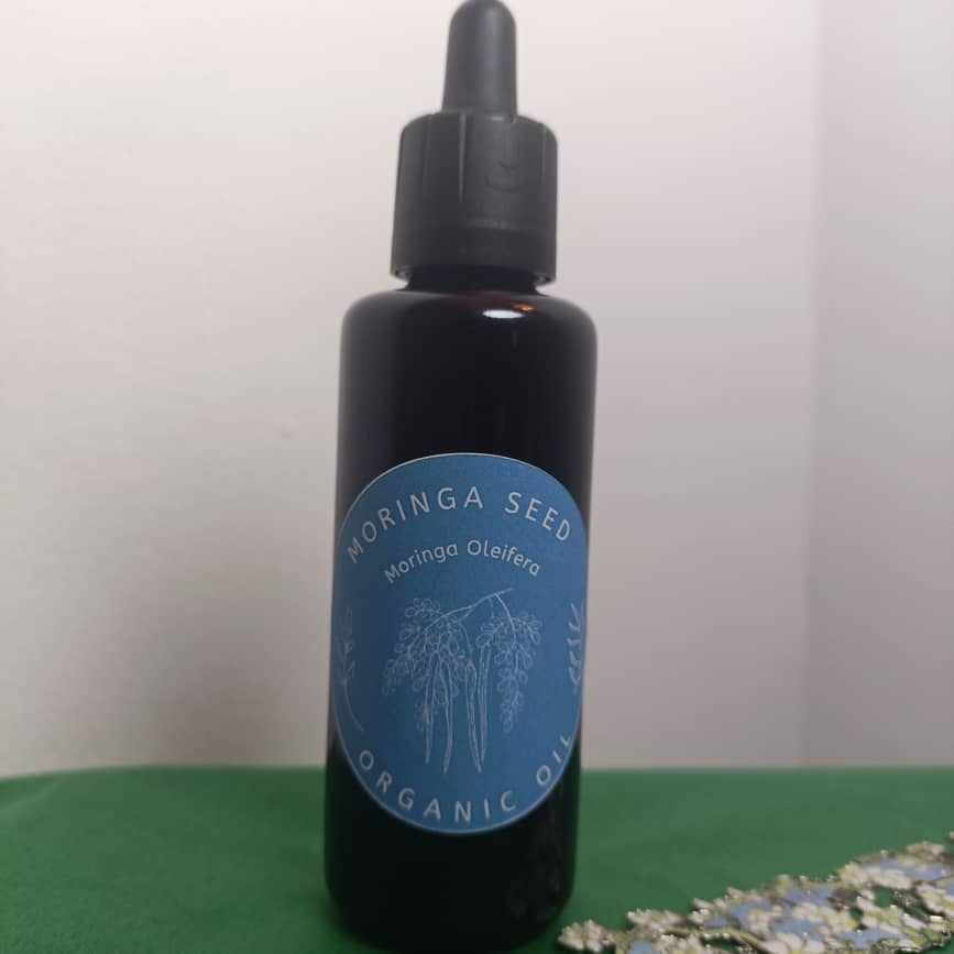 Organic Moringa Seed Oil (Moringa Oleifera) in Miron Violet Glass with Dropper Bottled by Hand Food Grade Cold Pressed Moringa Seed Oil