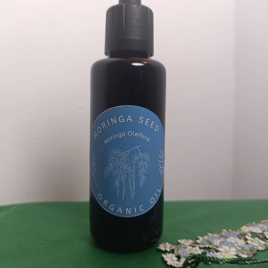Organic Moringa Seed Oil (Moringa Oleifera) in Miron Violet Glass with Dropper Bottled by Hand Food Grade Cold Pressed Moringa Seed Oil