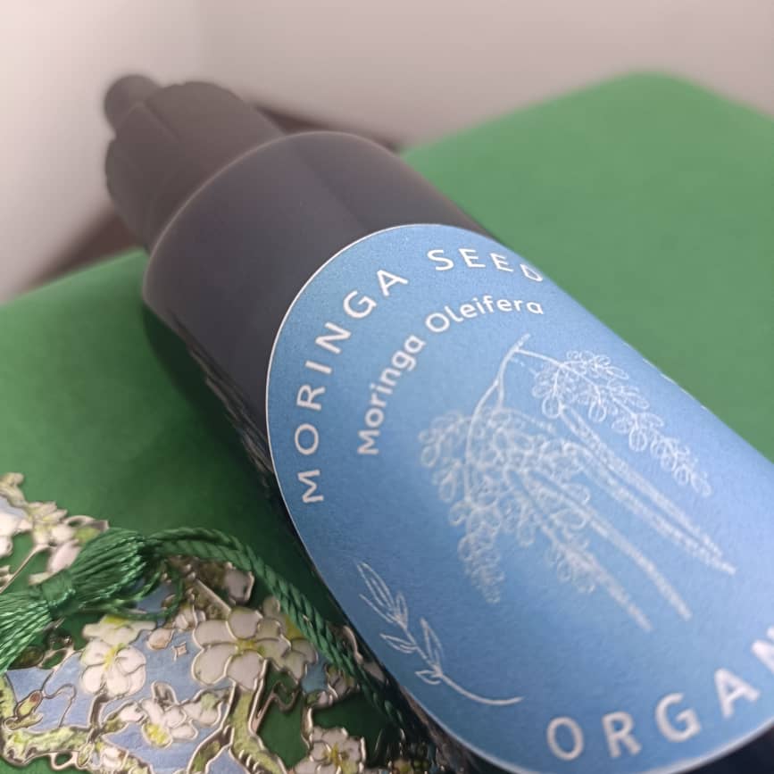 Organic Moringa Seed Oil (Moringa Oleifera) in Miron Violet Glass with Dropper Bottled by Hand Food Grade Cold Pressed Moringa Seed Oil