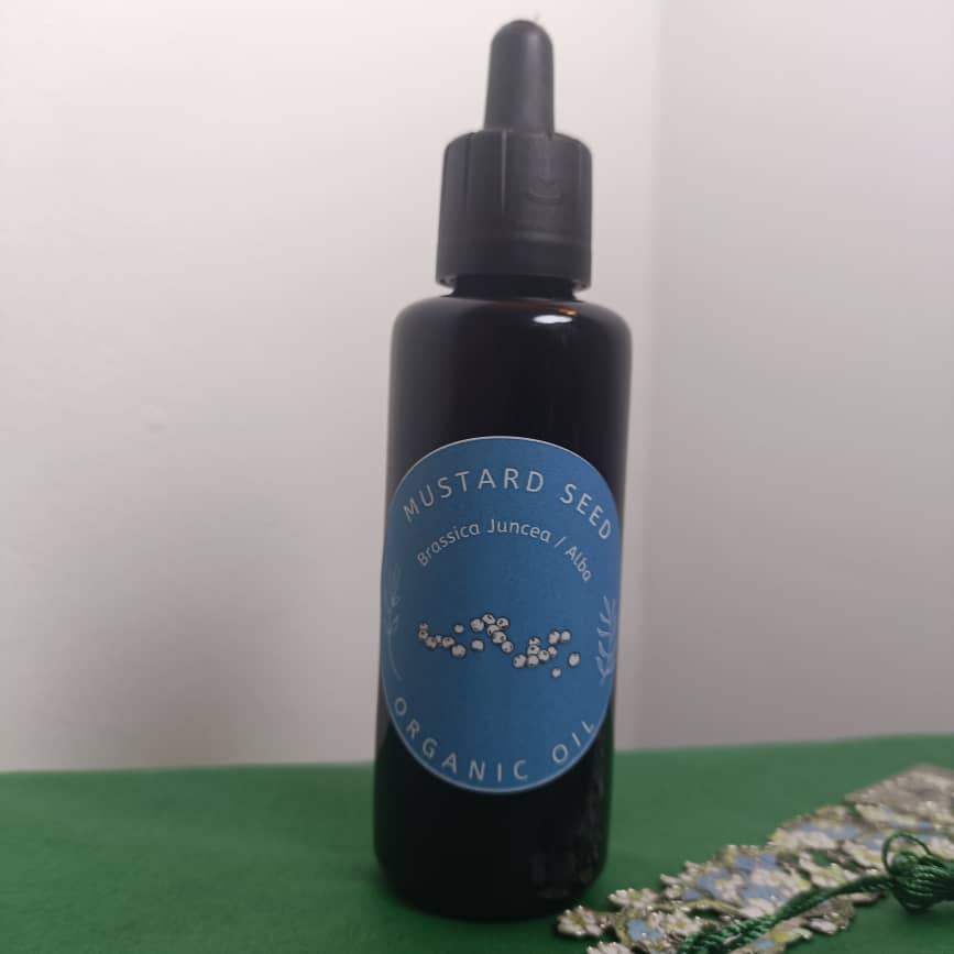 Organic Mustard Seed Oil Brassica Juncea /Alba Miron Violet Glass with Dropper Bottled by Hand Food Grade Cold Pressed Mustard Seed Oil