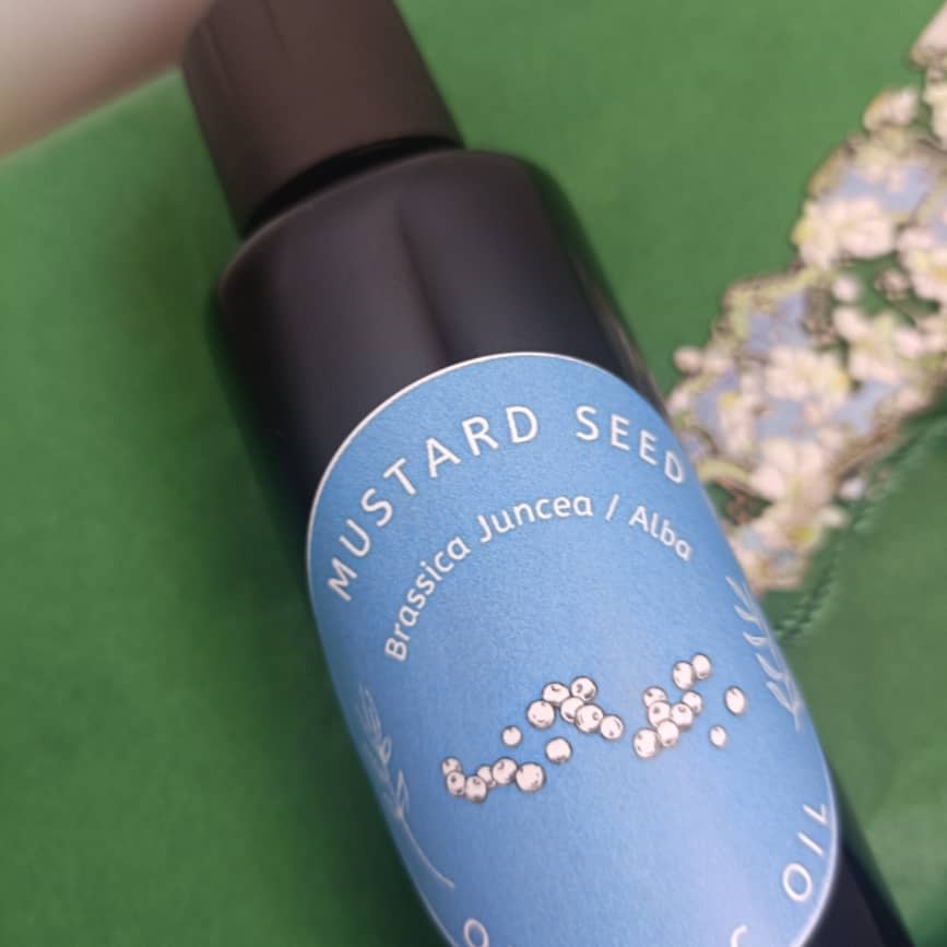 Organic Mustard Seed Oil Brassica Juncea /Alba Miron Violet Glass with Dropper Bottled by Hand Food Grade Cold Pressed Mustard Seed Oil