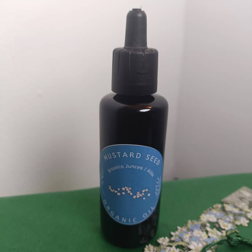 Organic Mustard Seed Oil Brassica Juncea /Alba Miron Violet Glass with Dropper Bottled by Hand Food Grade Cold Pressed Mustard Seed Oil