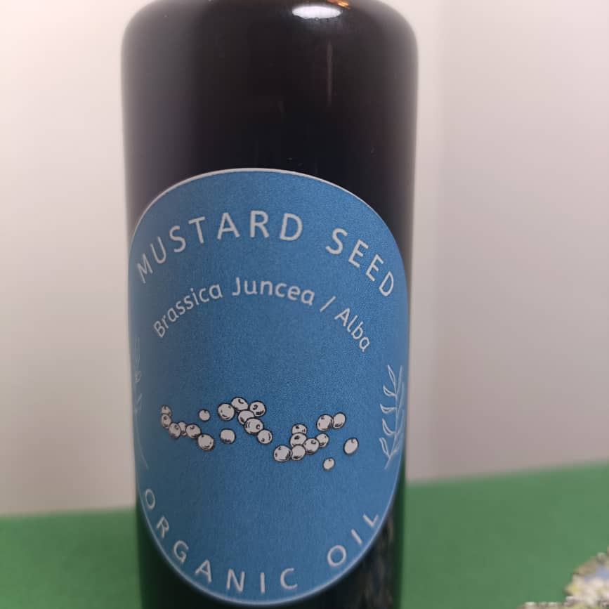 Organic Mustard Seed Oil Brassica Juncea /Alba Miron Violet Glass with Dropper Bottled by Hand Food Grade Cold Pressed Mustard Seed Oil