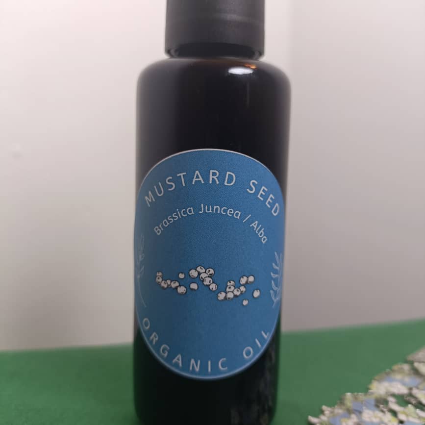 Organic Mustard Seed Oil Brassica Juncea /Alba Miron Violet Glass with Dropper Bottled by Hand Food Grade Cold Pressed Mustard Seed Oil