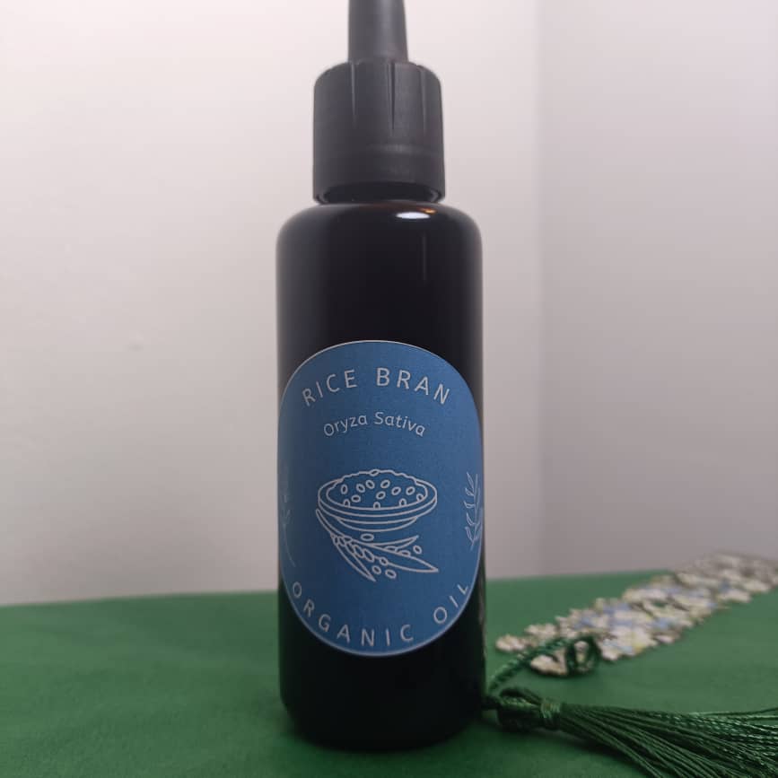 Organic Rice Bran Oil (Oryza Sativa) in Miron Violet Glass with Dropper Bottled by Hand Food Grade CO2 Extraction Rice Bran Oil