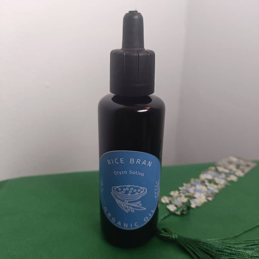 Organic Rice Bran Oil (Oryza Sativa) in Miron Violet Glass with Dropper Bottled by Hand Food Grade CO2 Extraction Rice Bran Oil