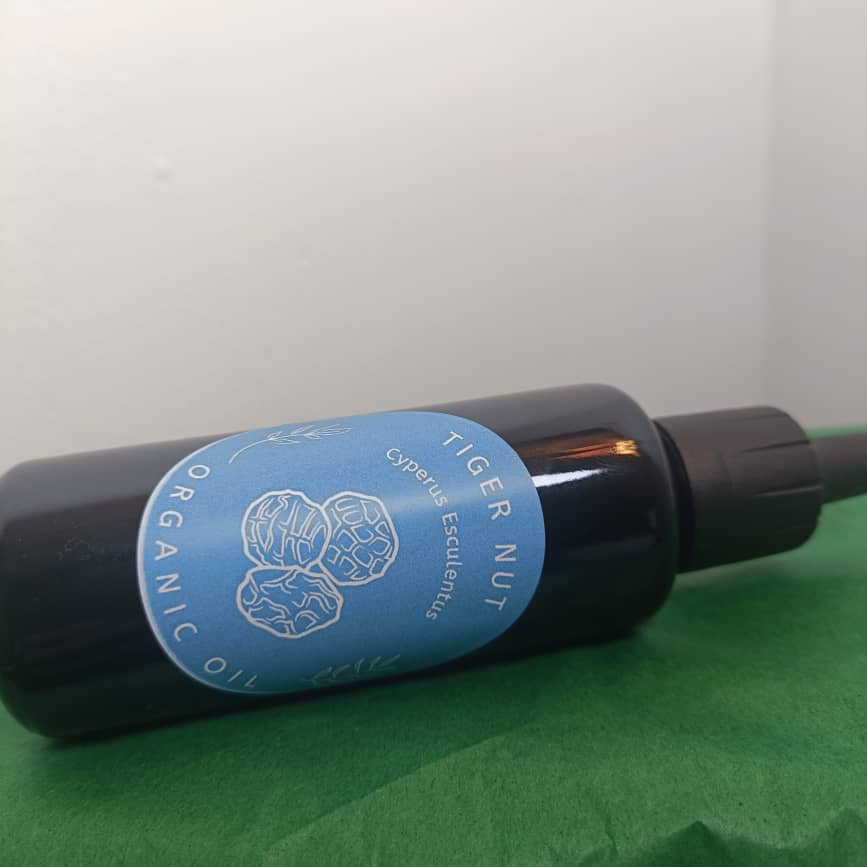 Organic Tiger Nut Oil (Cyperus Esculentus) in Miron Glass with Dropper Bottled by Hand Food Grade Cold Pressed Tigernut Oil