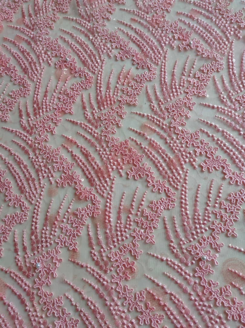 Pale Light Pink Sequin Floral Lace Fabric with Sequins sold per meter Bridal Wedding Costume Prom Dress Fabric Princess Dress Evening Gown