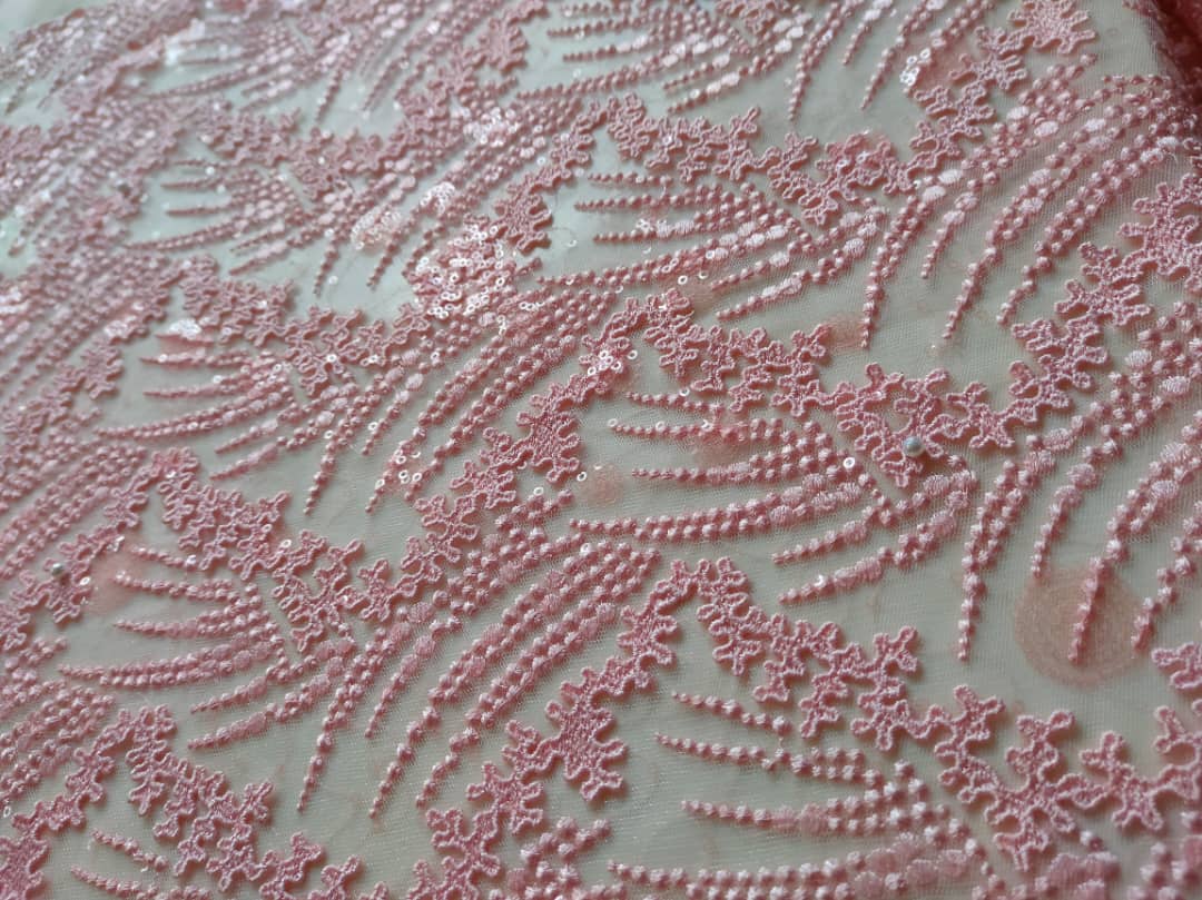 Pale Light Pink Sequin Floral Lace Fabric with Sequins sold per meter Bridal Wedding Costume Prom Dress Fabric Princess Dress Evening Gown