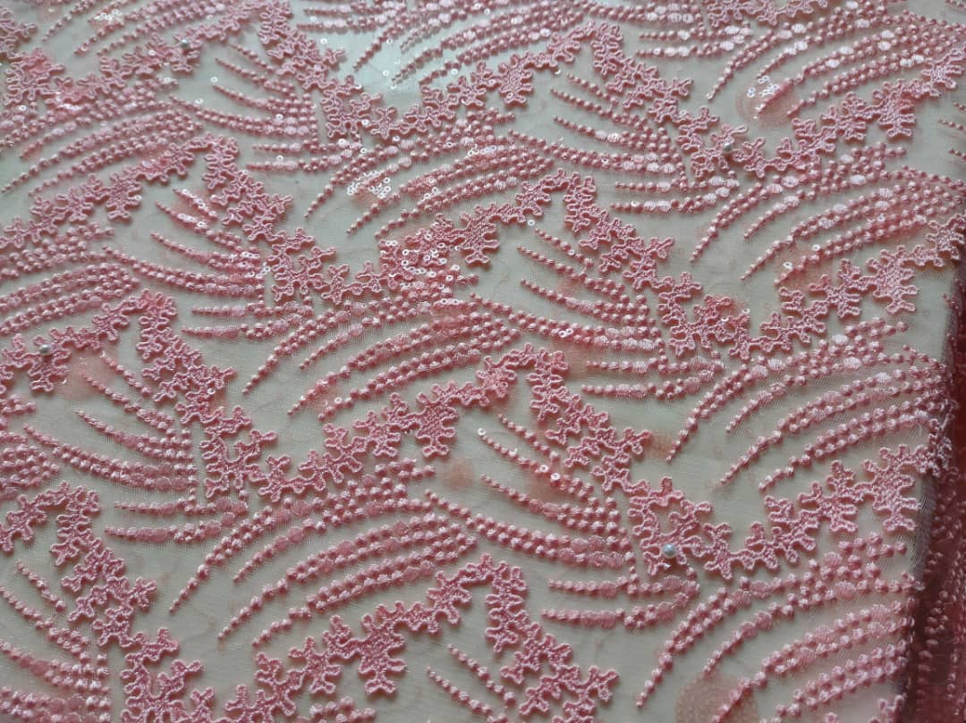 Pale Light Pink Sequin Floral Lace Fabric with Sequins sold per meter Bridal Wedding Costume Prom Dress Fabric Princess Dress Evening Gown
