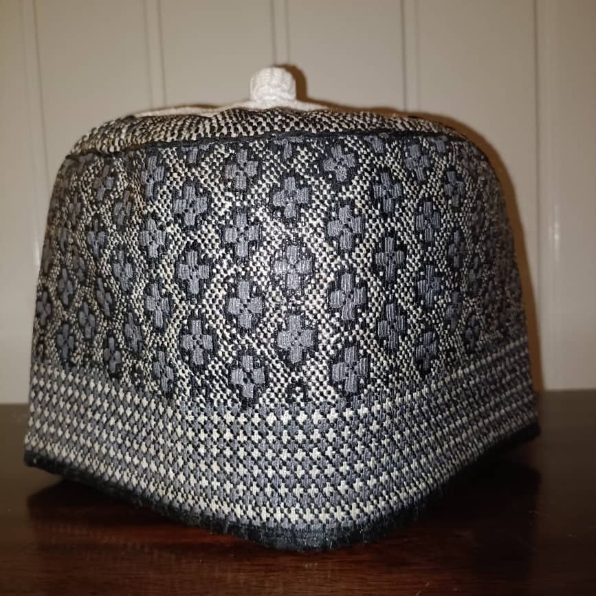 23 inch African Hausa Fulani Traditional Handmade Cap Nigerian Tangaran Size 23" Costume Headwear Headgear for Men Woven Hat West Africa