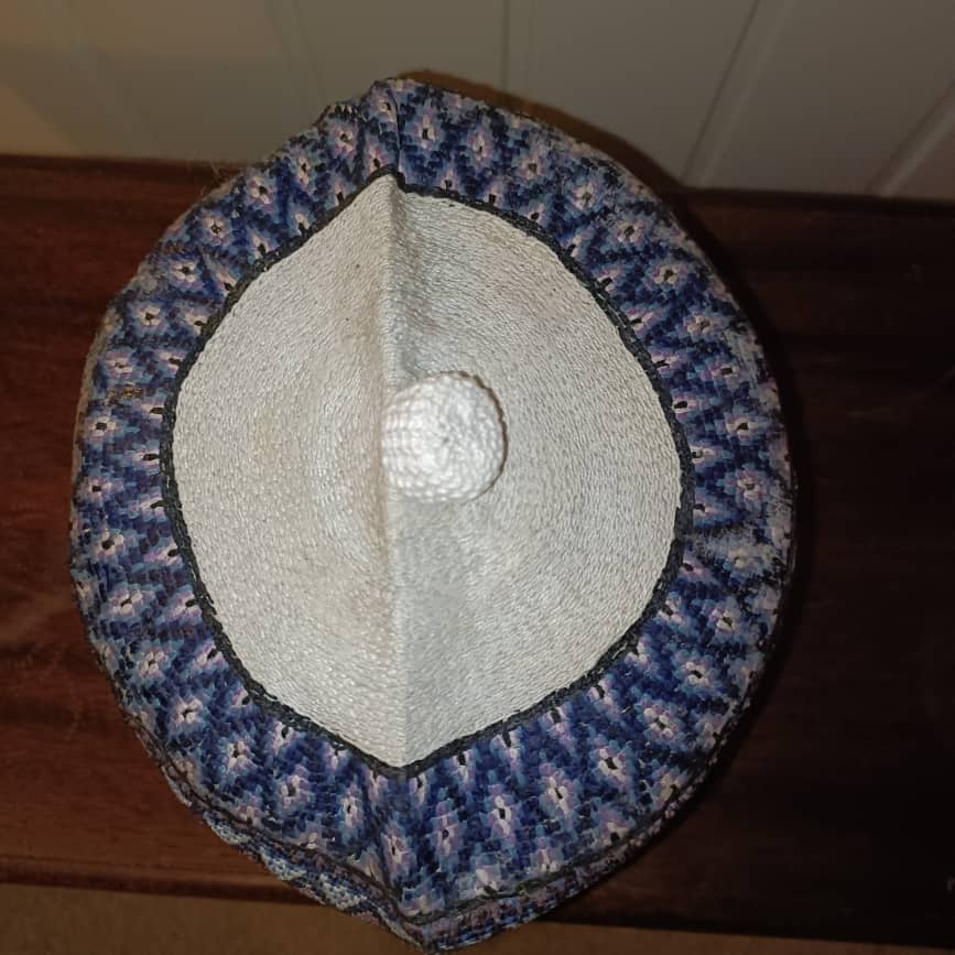 23 inch African Hausa Fulani Traditional Handmade Cap Nigerian Tangaran Size 23" Costume Headwear Headgear for Men Woven Hat West Africa