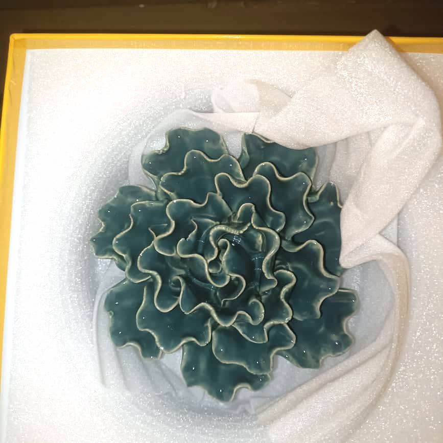 15cm Ceramic Wall Flower Sea Lettuce Teal Turquoise Floral Vegetable Wall Mounted Ceramic Sea Lettuce