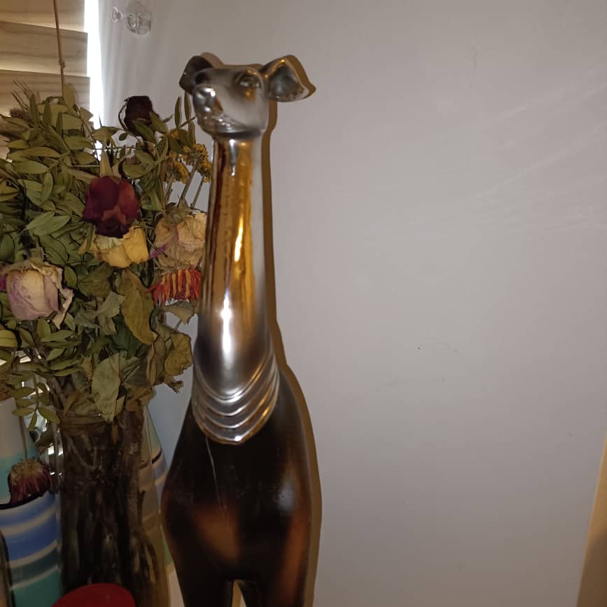 50cm Elegant Tall Slim Sitting Dog Statue Greyhound Silver Ornament Dog Lovers Whippet Figurine Sitting Greyhound