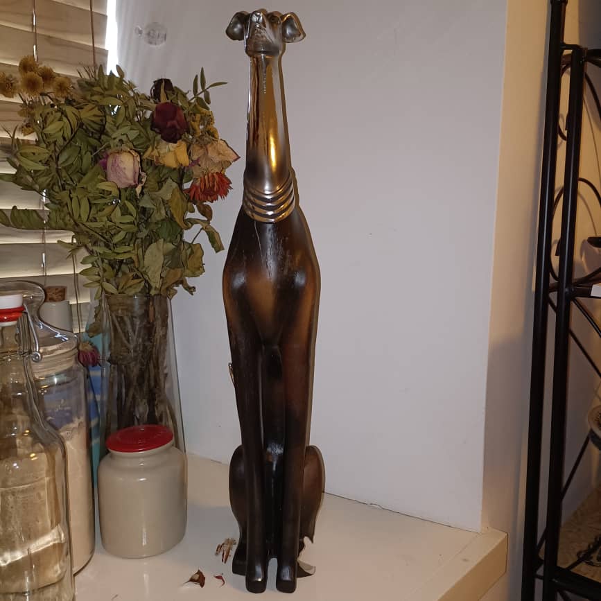 50cm Elegant Tall Slim Sitting Dog Statue Greyhound Silver Ornament Dog Lovers Whippet Figurine Sitting Greyhound