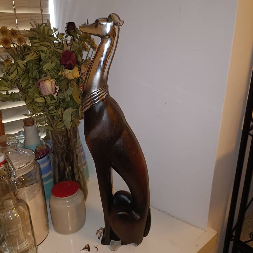50cm Elegant Tall Slim Sitting Dog Statue Greyhound Silver Ornament Dog Lovers Whippet Figurine Sitting Greyhound