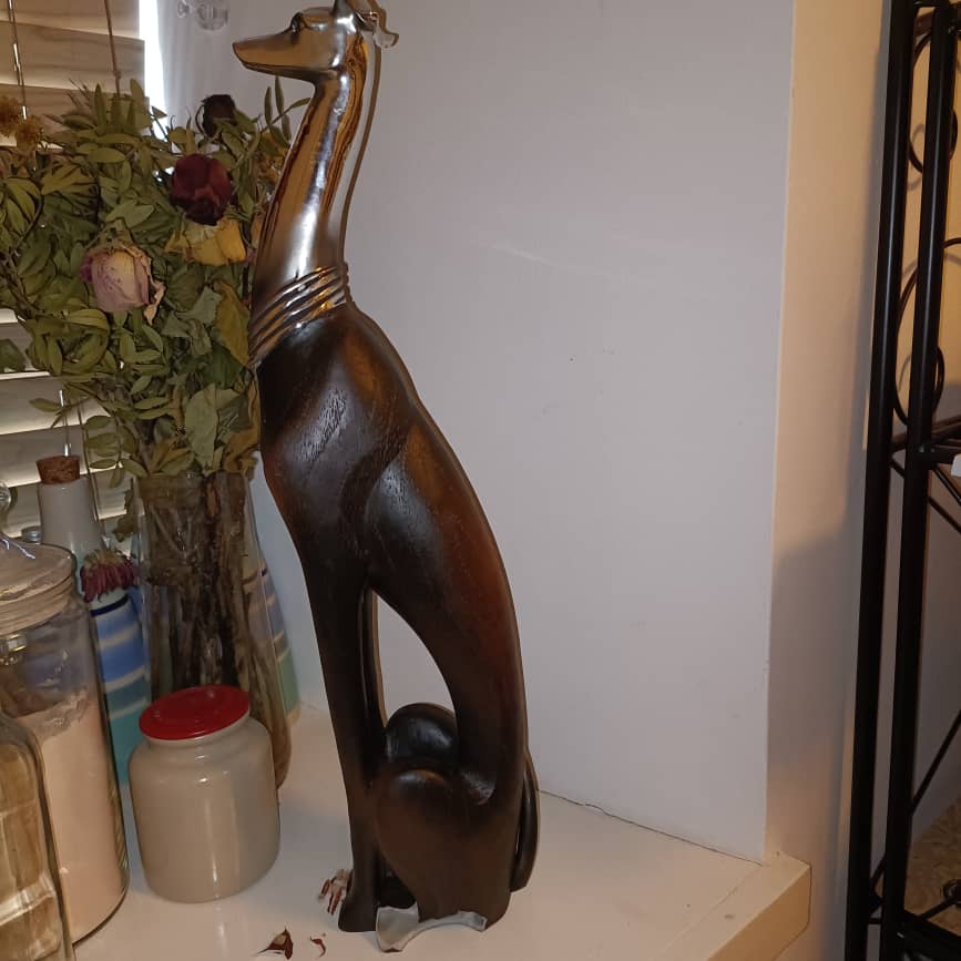 50cm Elegant Tall Slim Sitting Dog Statue Greyhound Silver Ornament Dog Lovers Whippet Figurine Sitting Greyhound