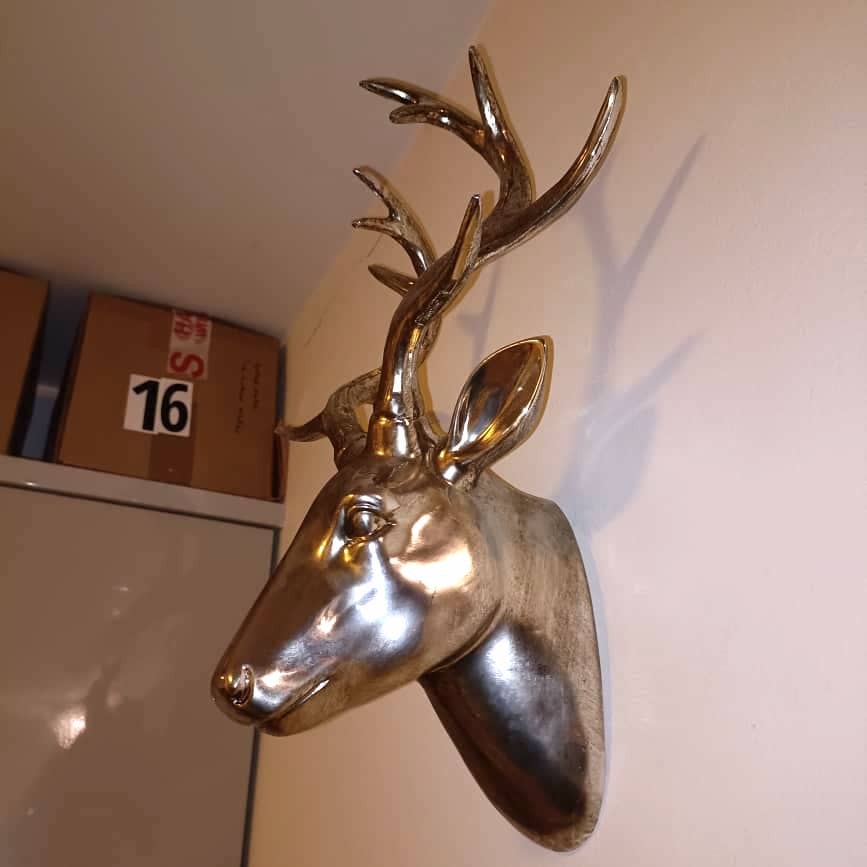 43cm Champagne Stag Head Wall Hanging Stag Bust Antlers Deer Head Wall Mounted