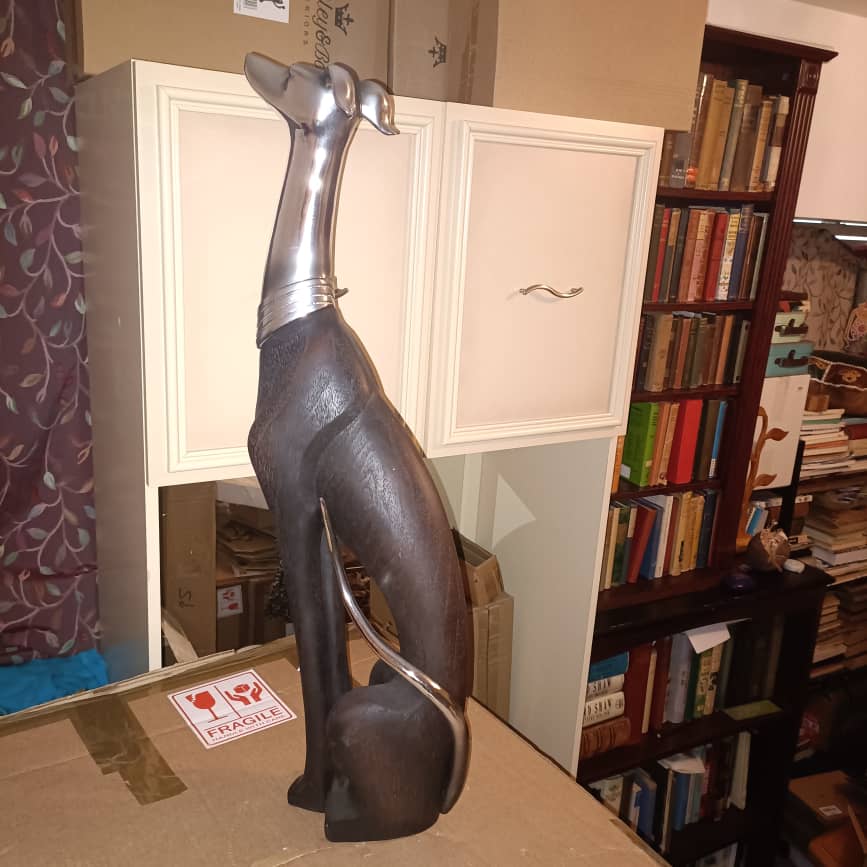 73cm Elegant Tall Slim Sitting Dog Statue Greyhound Silver Ornament Dog Lovers Figurine Extra Large Whippet Figurine Sitting Greyhound
