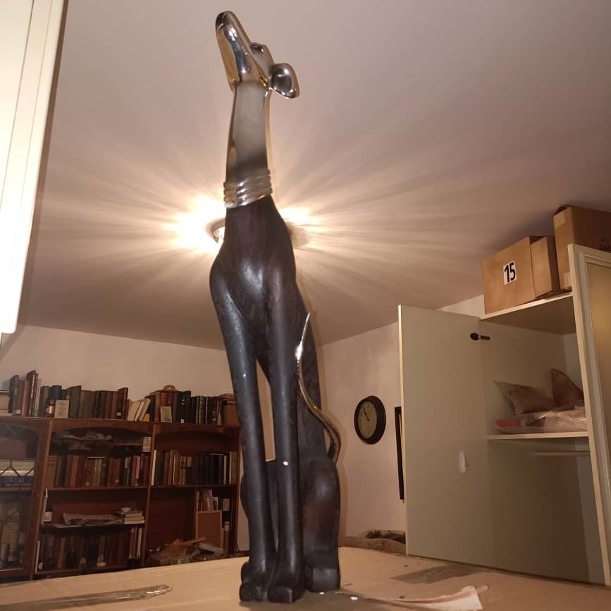 73cm Elegant Tall Slim Sitting Dog Statue Greyhound Silver Ornament Dog Lovers Figurine Extra Large Whippet Figurine Sitting Greyhound
