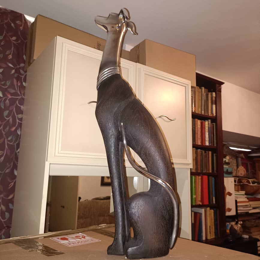 73cm Elegant Tall Slim Sitting Dog Statue Greyhound Silver Ornament Dog Lovers Figurine Extra Large Whippet Figurine Sitting Greyhound
