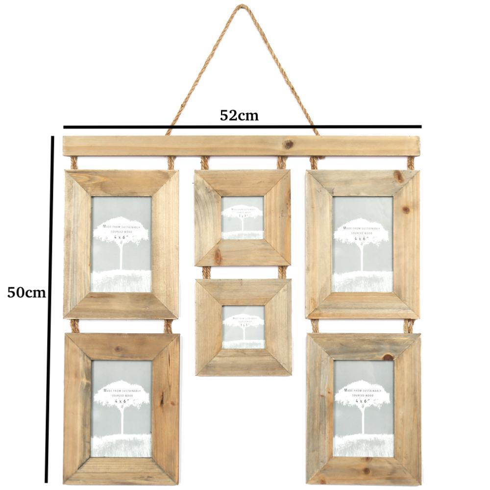 Handmade Wooden Multi Photo Picture Frame Hanging Six Photos Rustic Wood 4x6 inch Tiered Photo Frame Six Pictures Large Family Photo Collage