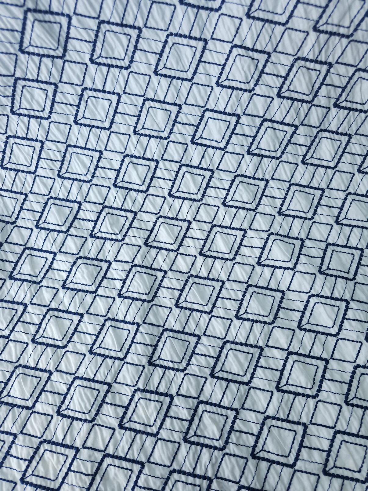 Premium Quality Blue and White Embroidered Diamond Pattern Cotton Fabric 58" sold per meter