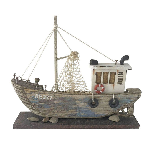 25cm Fishing Trawler On Plinth Wooden Trawler Fishing Boat Model Rustic Nautical