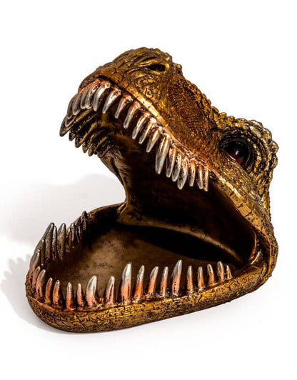 T-Rex Head Storage Dish Dinosaur Skull Antique Golden Table Dish T-Rex Prehistoric Sculpture Decorative Bowl
