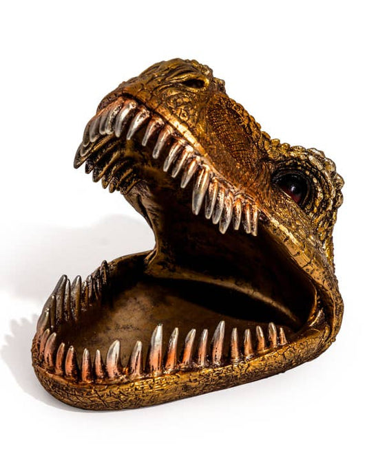 T-Rex Head Storage Dish Dinosaur Skull Antique Golden Table Dish T-Rex Prehistoric Sculpture Decorative Bowl