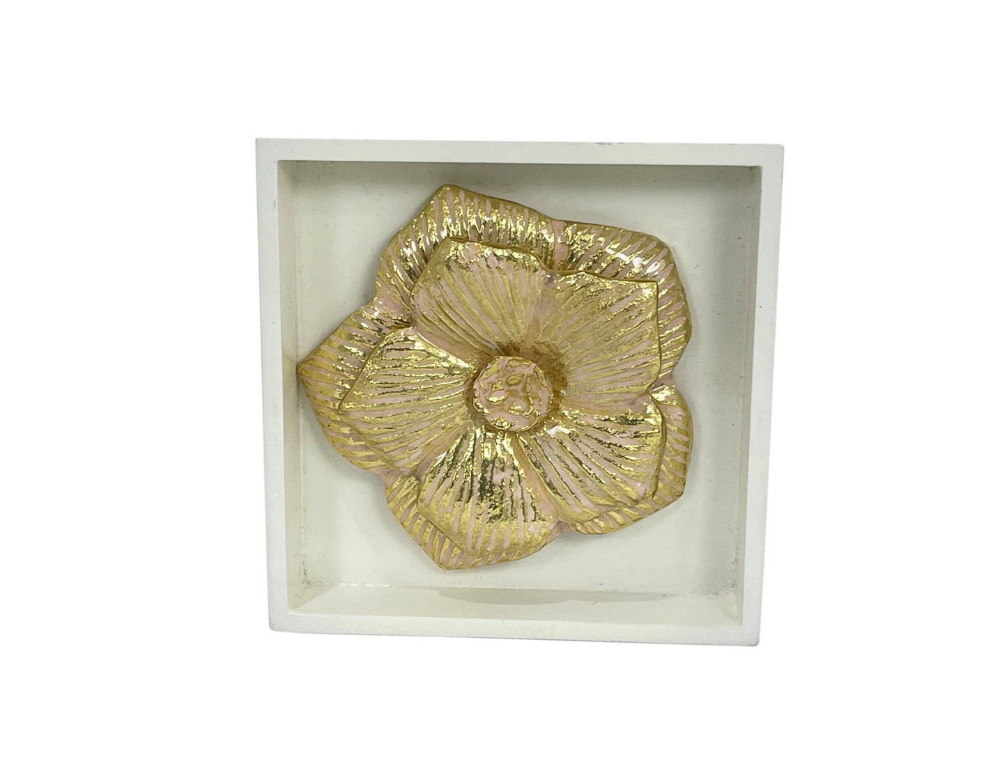 15cm Gold & pale pink Shadow Box Wall Mounted golden pink Decor Framed flower