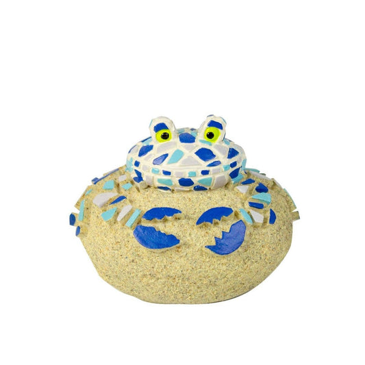 Blue Mosaic Crab On Rock Crab Figurine Sea Life Marine Creature Seaside Ornament