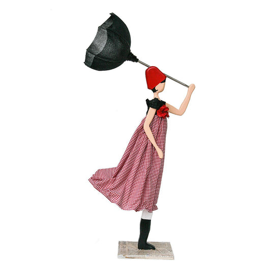85cm Tall Handmade Red Windswept Lady Figurine Lamp Umbrella Reading Bedside Living Room Decor Statue Lamp Novelty Lighting Gift for Her