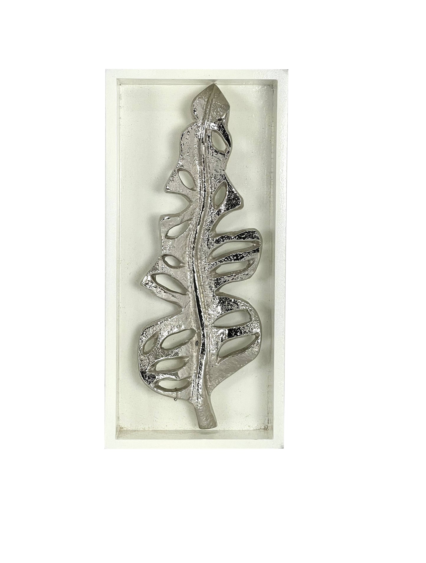 Silver Palm Leaf Shadow Box Wall Mounted Silver Leaf Shape Wooden Frame Decor