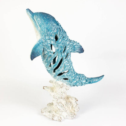 37cm Leaping Dolphin Statue Nautical Sea Fish Ornament Turquoise Blue Coral Fish Blue Dolphin Sculpture