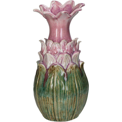 34cm Elegant Pink Lisa Vase 3D Floral Unfurling Flower Petal Shape Pink & Green