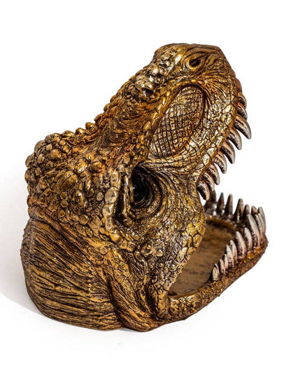 T-Rex Head Storage Dish Dinosaur Skull Antique Golden Table Dish T-Rex Prehistoric Sculpture Decorative Bowl