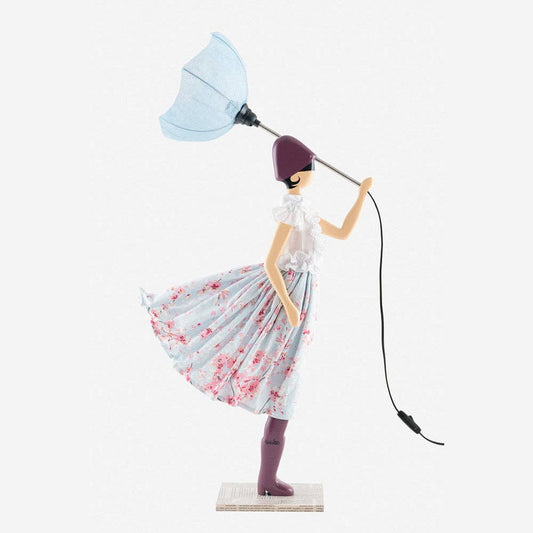 85cm Tall Handmade Baby Blue Windswept Lady Figurine Lamp Umbrella Reading Bedside Living Room Decor Statue Lamp Novelty Lighting Gift Lady