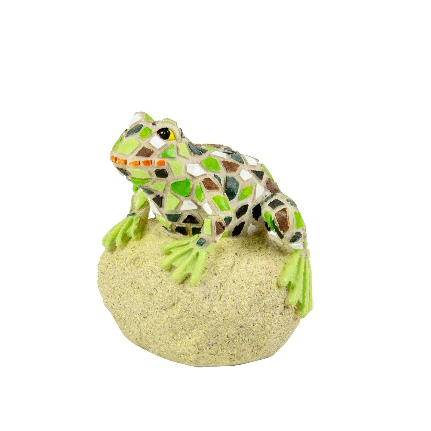Green Mosaic Frog on Rock Frog Figurine Beach Marine Creature Seaside Ornament