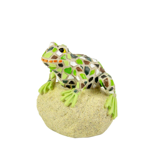 Green Mosaic Frog on Rock Frog Figurine Beach Marine Creature Seaside Ornament
