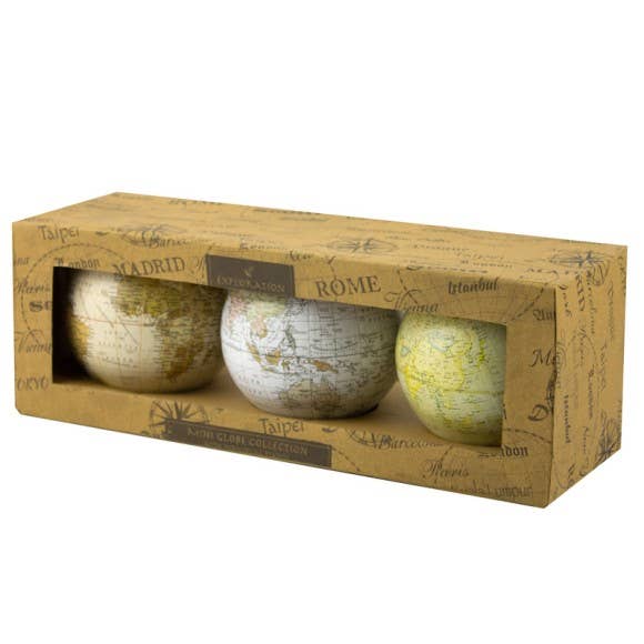 Set of 3 x 10cm Globes on Metal Rings in Gift Box 3D world map planet earth Globes decorative balls globe round globe on metal rings