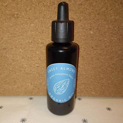 Organic Sweet Almond Oil (Prunus Amygdalus Dulcis) in Miron Glass with Dropper Bottled by Hand Food Grade Cold Pressed Almond Nut Oil