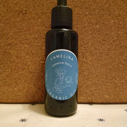 Organic Camelina Oil (Camelina Sativa) in Miron Violet Glass with Dropper Bottled by Hand Food Grade Cold Pressed Camelina Oil