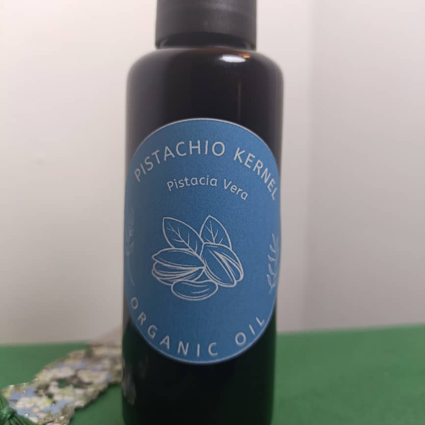 Organic Pistachio Kernel Oil Pistacia Vera in Miron Glass with Dropper Bottled by Hand Food Grade Cold Pressed Pistachio Nut Oil