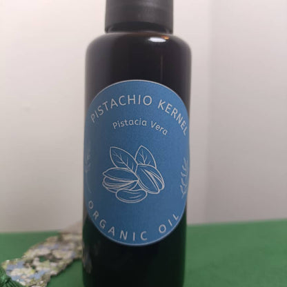 Organic Pistachio Kernel Oil Pistacia Vera in Miron Glass with Dropper Bottled by Hand Food Grade Cold Pressed Pistachio Nut Oil