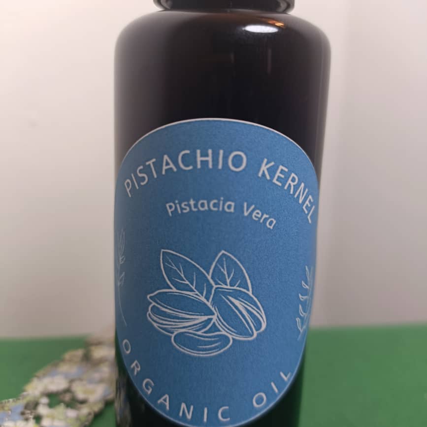 Organic Pistachio Kernel Oil Pistacia Vera in Miron Glass with Dropper Bottled by Hand Food Grade Cold Pressed Pistachio Nut Oil