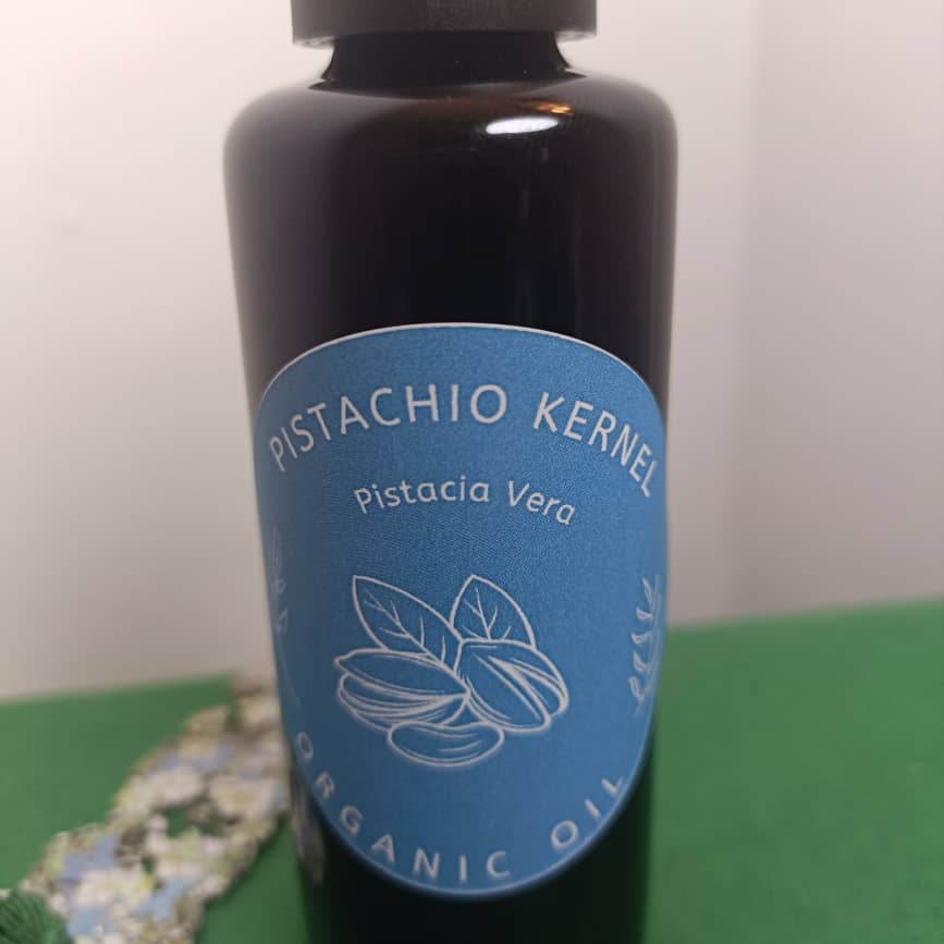 Organic Pistachio Kernel Oil Pistacia Vera in Miron Glass with Dropper Bottled by Hand Food Grade Cold Pressed Pistachio Nut Oil