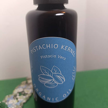 Organic Pistachio Kernel Oil Pistacia Vera in Miron Glass with Dropper Bottled by Hand Food Grade Cold Pressed Pistachio Nut Oil