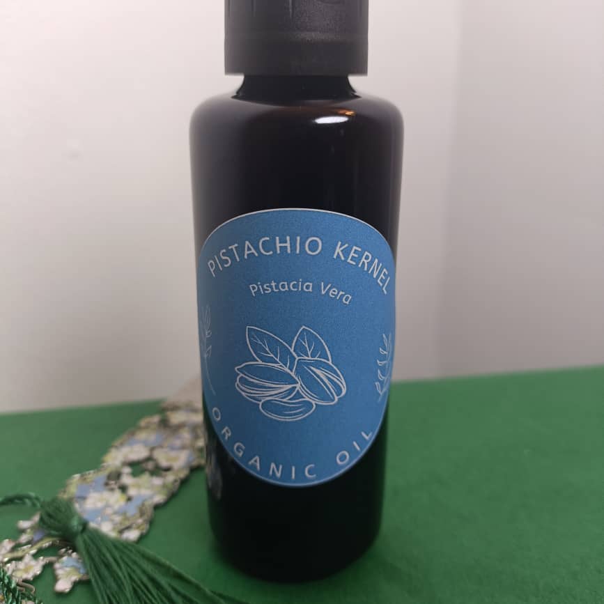 Organic Pistachio Kernel Oil Pistacia Vera in Miron Glass with Dropper Bottled by Hand Food Grade Cold Pressed Pistachio Nut Oil